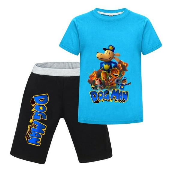 Dog Man & Friends 3D Animation Style Kids Outfit Set – Boys Girls Short-Sleeve Graphic T-Shirt and Shorts 2-Piece Cartoon Clothing for Summer Play, Sleepwear, or Casual Wear