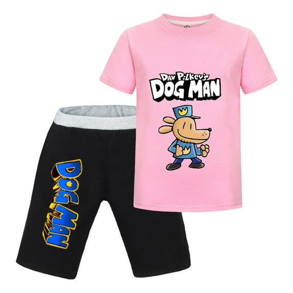 Dog Man Full Body Uniform Design Kids Outfit Set – Boys Girls Short-Sleeve Graphic T-Shirt and Shorts 2-Piece Cartoon Clothing for Summer Play, Sleepwear, or Casual Wear