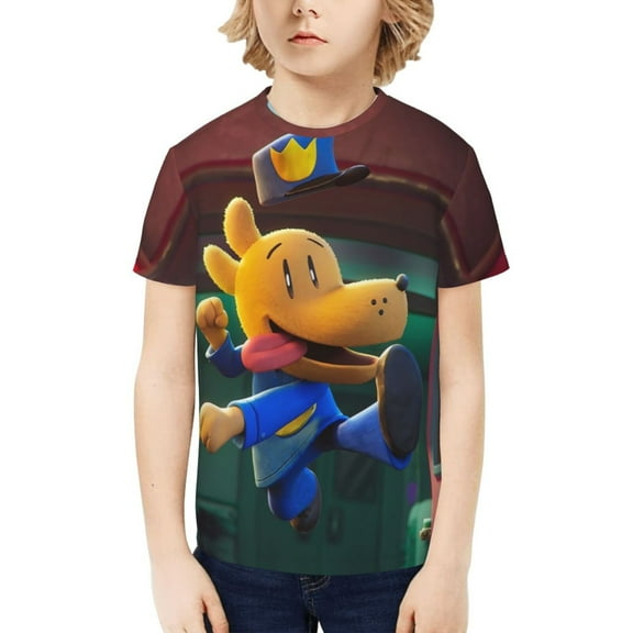 Dog Man Funny 3D Printed Graphic Tee, Lightweight T-Shirts for Boys Girls, Novelty Crew Neck Short Sleeve Tops for Kids