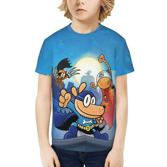 Dog Man Funny 3D Printed Graphic Tee, Lightweight T-Shirts for Boys Girls, Novelty Crew Neck Short Sleeve Tops for Kids