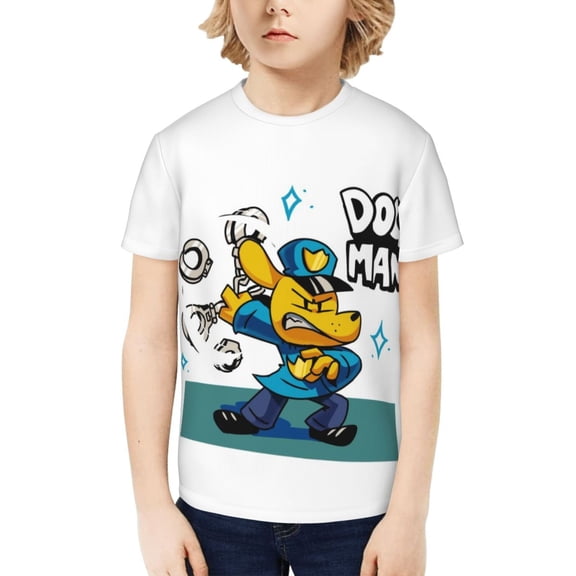 Dog Man Funny 3D Printed Graphic Tee, Lightweight T-Shirts for Boys Girls, Novelty Crew Neck Short Sleeve Tops for Kids