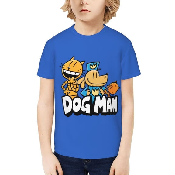 Dog Man Funny 3D Printed Graphic Tee, Lightweight T-Shirts for Boys Girls, Novelty Crew Neck Short Sleeve Tops for Kids