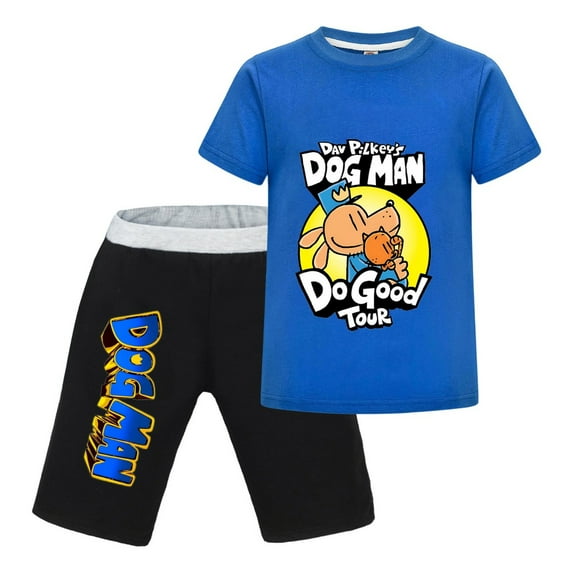 Dog Man Do Good Tour Promo Kids Outfit Set – Boys Girls Short-Sleeve Graphic T-Shirt and Shorts 2-Piece Cartoon Clothing for Summer Play, Sleepwear, or Casual Wear
