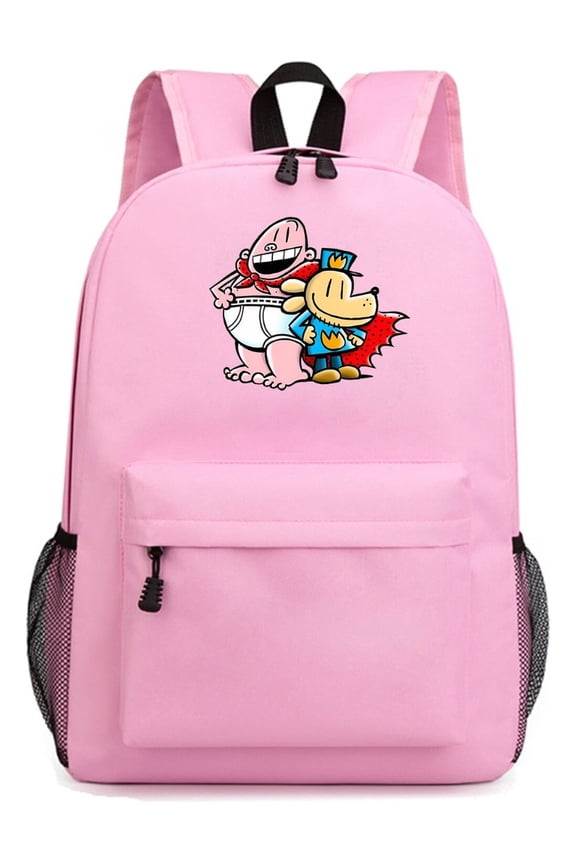 Dog Man Graphic Pink Backpack for School, Anime-Inspired Laptop Bag with Lightweight Design and Ample Room for Books and Essentials