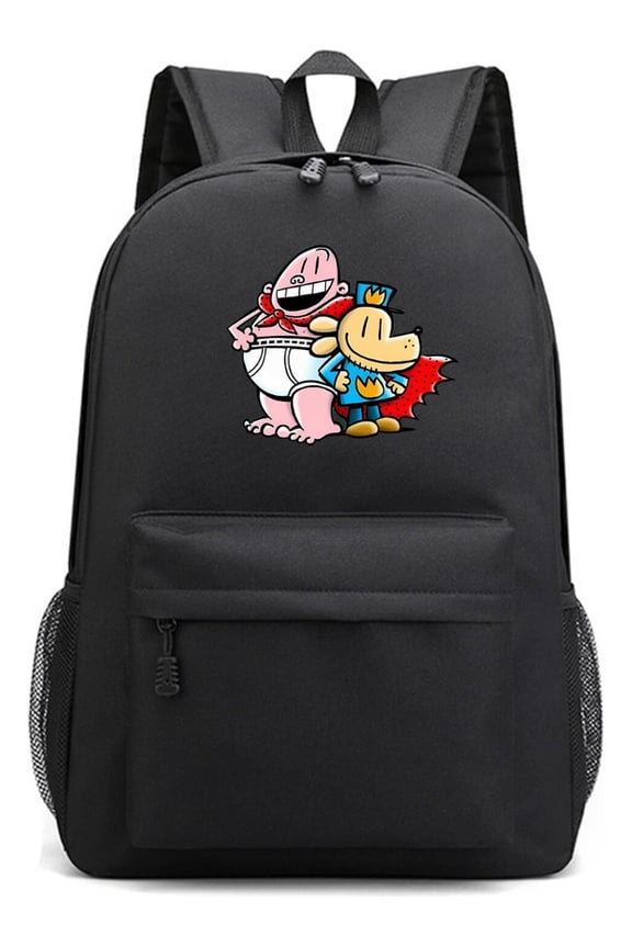 Dog Man Hero Print Black Backpack, Anime Gaming Style Laptop Daypack for School and Travel, Lightweight Bookbag with Large Storage