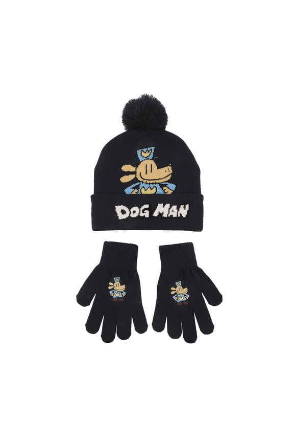Dog Man Heroic Pose Youth 2-Piece Knit Beanie & Gloves Set