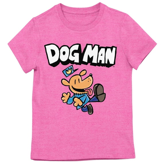 Dog Man Joyful Pose Girl's Pink Crew Neck Short Sleeve T-shirt-Small