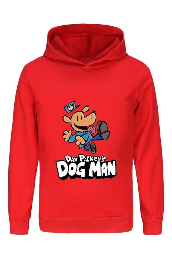 Dog Man Jumping Action Pose Kids Hoodie – Energetic Comic Top for Boys & Girls Fans