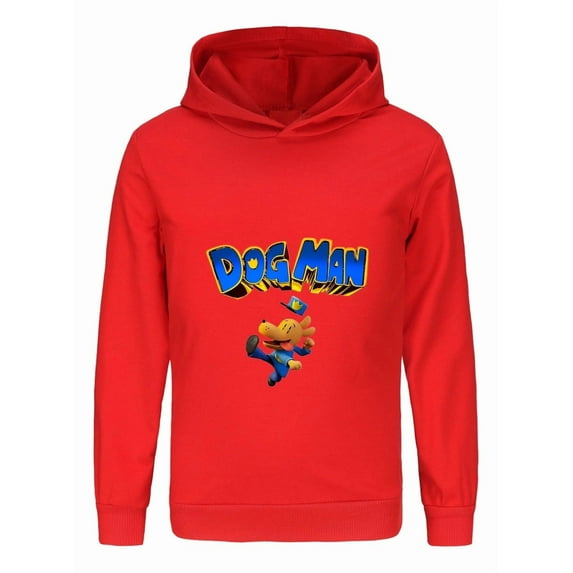 Dog Man Kicking Action Pose Kids Hoodie – Energetic Comic Graphic Shirt for Boys & Girls