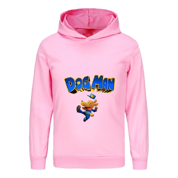 Dog Man Kicking Action Pose Kids Hoodie – Energetic Comic Graphic Shirt for Boys & Girls