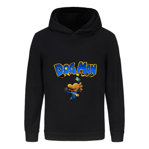 Dog Man Kicking Action Pose Kids Hoodie – Energetic Comic Graphic Shirt for Boys & Girls