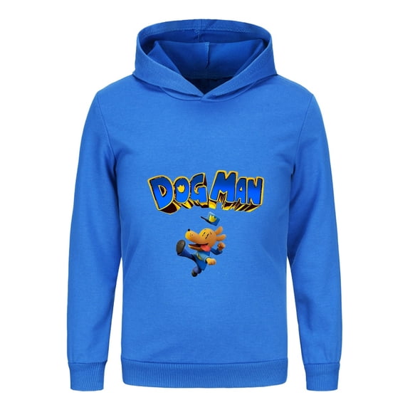 Dog Man Kicking Action Pose Kids Hoodie – Energetic Comic Graphic Shirt for Boys & Girls