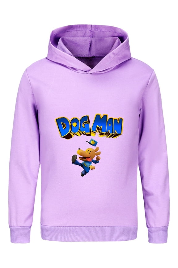 Dog Man Kicking Action Pose Kids Hoodie – Energetic Comic Graphic Shirt for Boys & Girls