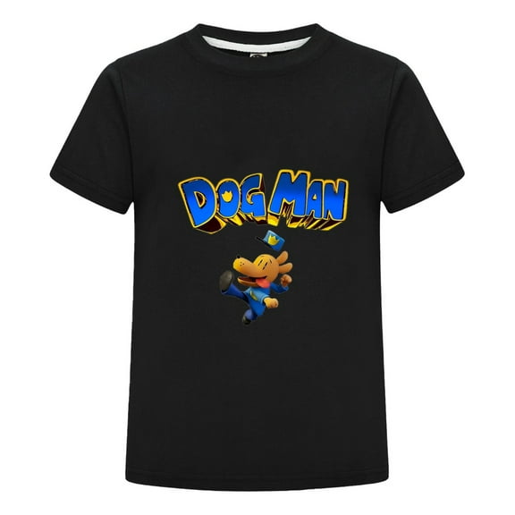 Dog Man Kicking Action Pose Kids Shirt – Energetic Boys Girls T-Shirt Graphic Tee Top for Comic Fans