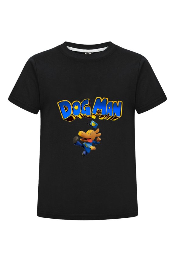 Dog Man Kicking Action Pose Kids Shirt – Energetic Boys Girls T-Shirt Graphic Tee Top for Comic Fans