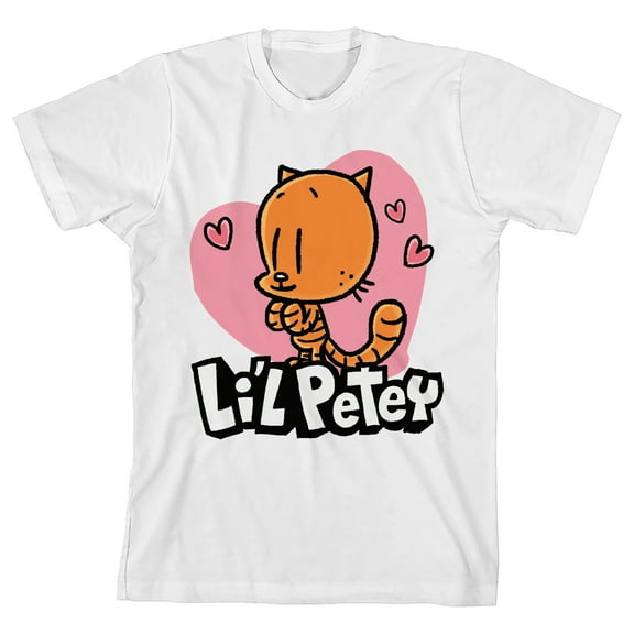Dog Man Li'l Petey Character Heart Girl's White Crew Neck Short Sleeve T-shirt-Small
