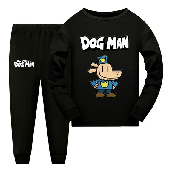 Dog Man Minimal Comic Graphic Pajamas Set – Cool Style Sleepwear for Boys and Girls – Kids Comic Loungewear