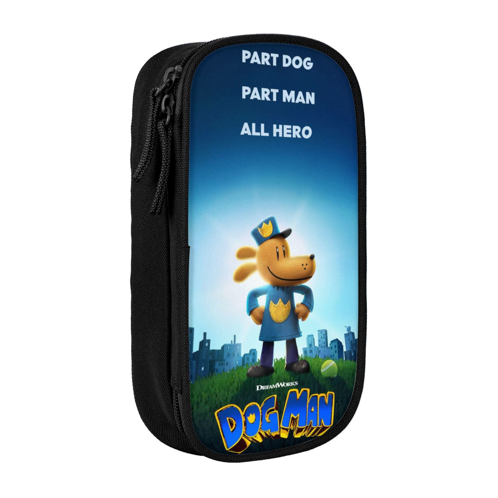 Dog Man Pencil Case with Mesh and Elastic Bands