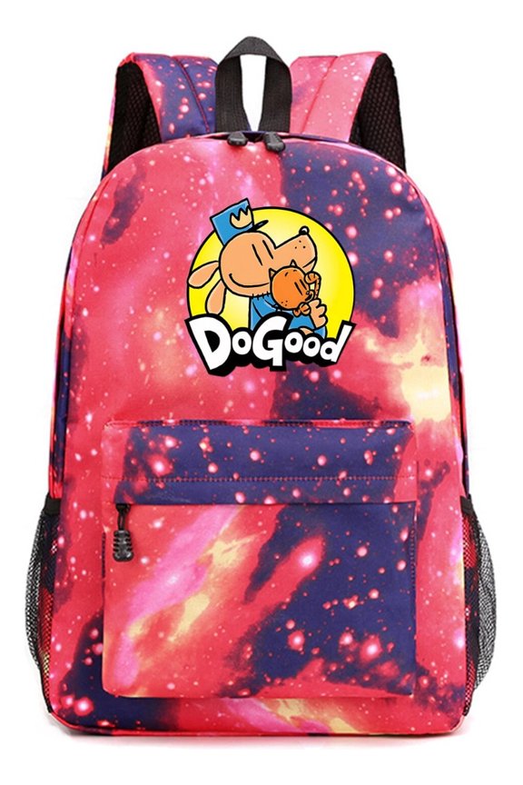 Dog Man Nebula Red Backpack, Cosmic Galaxy Burst Print Laptop Daypack for School, Teens, and Daily Travel Use
