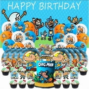 Dog Man Party Decorations Plates Tableware Banner Backdrop Balloons Birthday Decor Cake Topper Fans