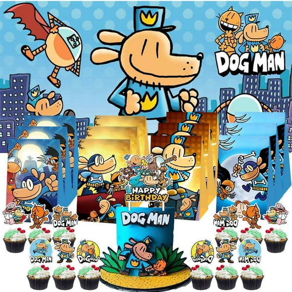 Dog Man Party Favor Bags Goodie Treat Candy Supplies Decorations Birthday Cake Topper Backdrop Banner