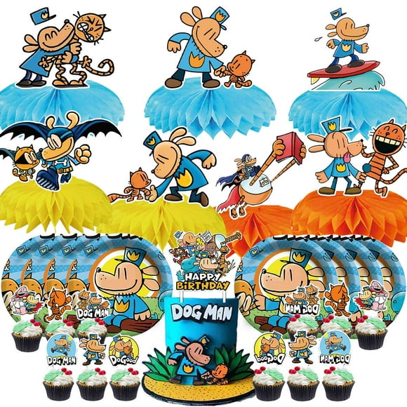 Dog Man Party Supplies Decor Plates Fans Decorations Honeycomb Centerpieces Cake Toppers