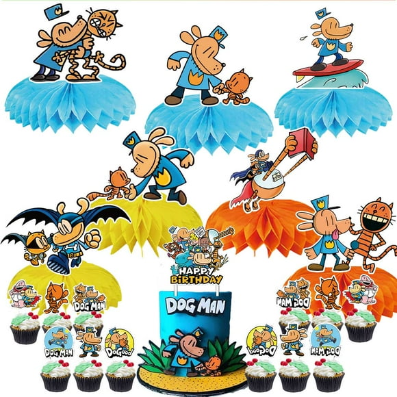 Dog Man Party Supplies Honeycomb Centerpieces Table Toppers Cake Toppers Decorations for Birthday Photo Props