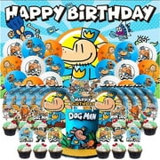 Dog Man Party Supplies for Boy Decorations Paper Plates Tableware Balloons Birthday Decor Cake Topper Fans Banner Backdrop
