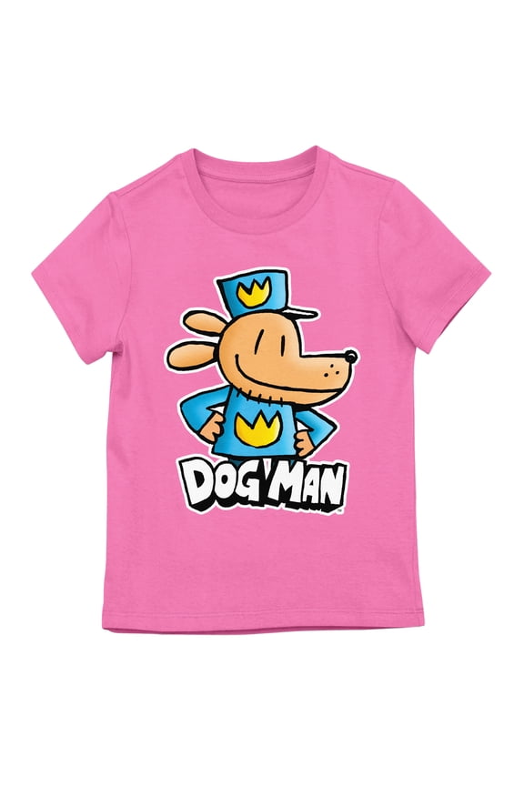 Dog Man Pose Girl's Pink Crew Neck Short Sleeve T-shirt - Large