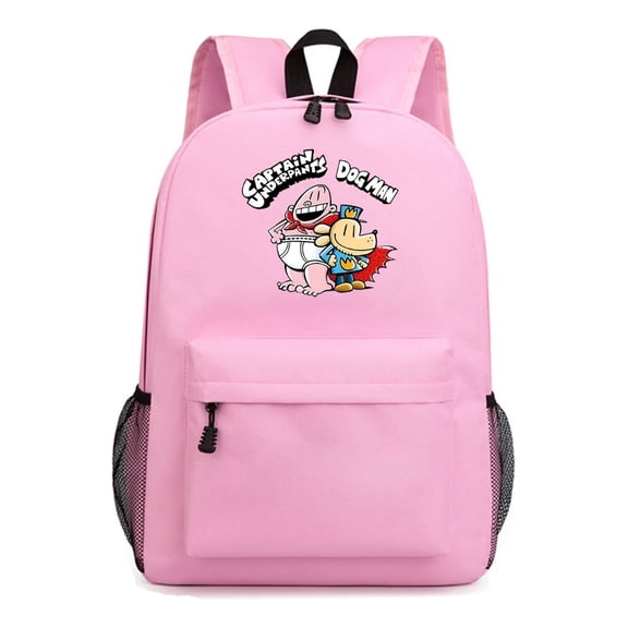 Dog Man Print Pink School Backpack for Middle School Students, Cute Cool Anime Gaming Laptop Daypack, Lightweight Travel Bag with Large Capacity