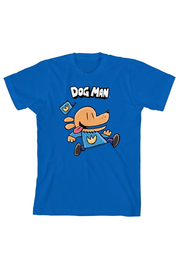 Dog Man Running Dog with a Cap, Logo on Royal Blue Kids T-Shirt-Medium