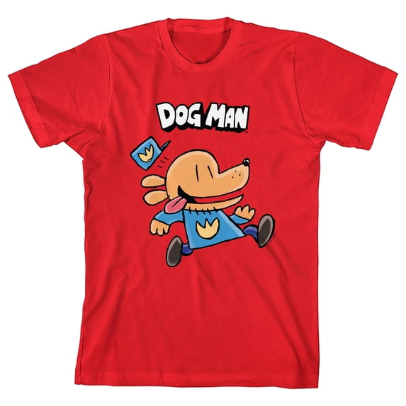 Dog Man Running Youth Red Crew Neck Short Sleeve T-shirt-Medium