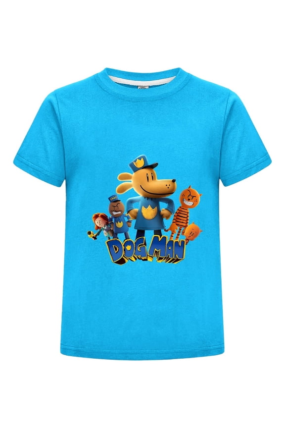 Dog Man Smiling Group Friends Artwork Kids T-Shirt – Soft Boys Girls Comic Tee Top for Daily Wear