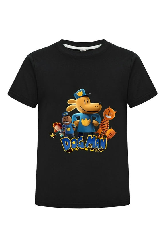 Dog Man Smiling Group Friends Artwork Kids T-Shirt – Soft Boys Girls Comic Tee Top for Daily Wear