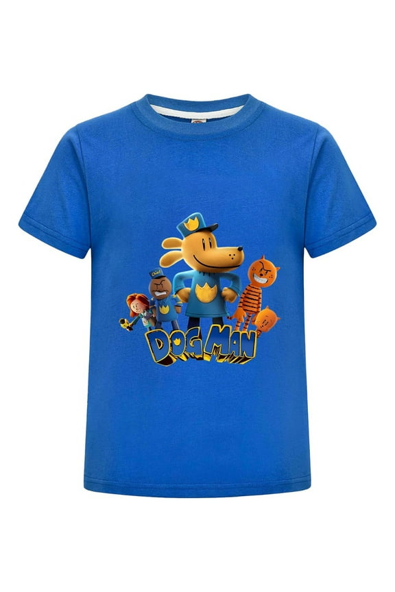 Dog Man Smiling Group Friends Artwork Kids T-Shirt – Soft Boys Girls Comic Tee Top for Daily Wear