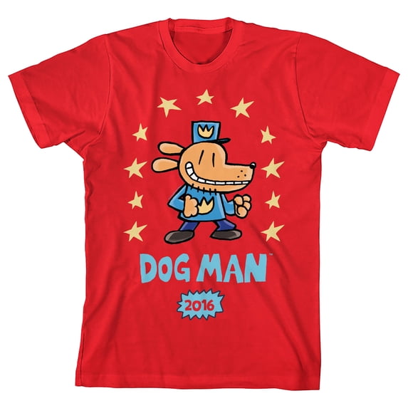 Dog Man Stars 2016 Youth Red Crew Neck Short Sleeve T-shirt - Large