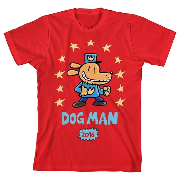 Dog Man Stars 2016 Youth Red Crew Neck Short Sleeve T-shirt - Medium