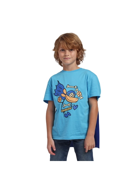 Dog Man Superhero Costume Boy's Blue Crew Neck Short Sleeve T-shirt With Detachable Cape 6/7 (S)