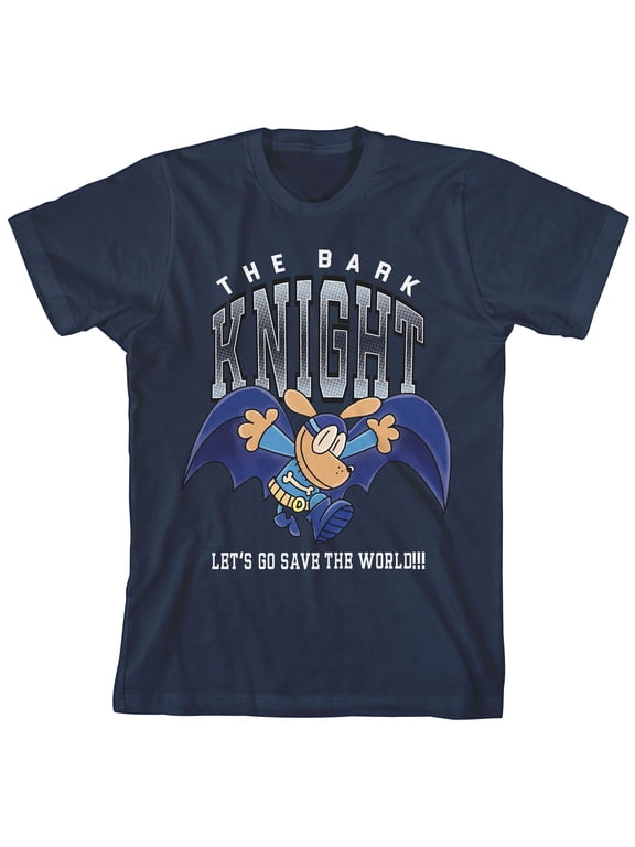Dog Man The Bark Knight Youth Navy Crew Neck Short Sleeve T-shirt-XS