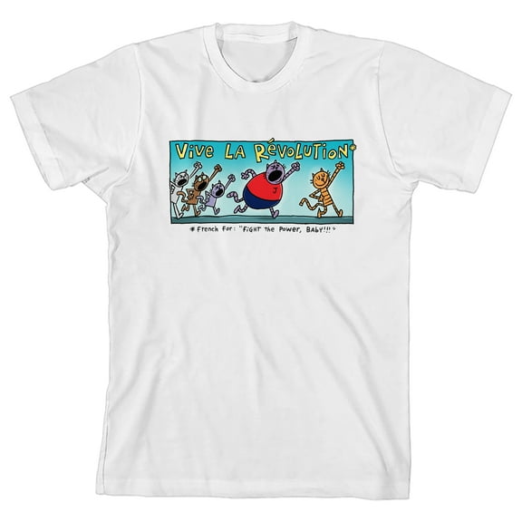 Dog Man "Vive La Revolution" Cats on Strike Youth White Short Sleeve Tee-Medium