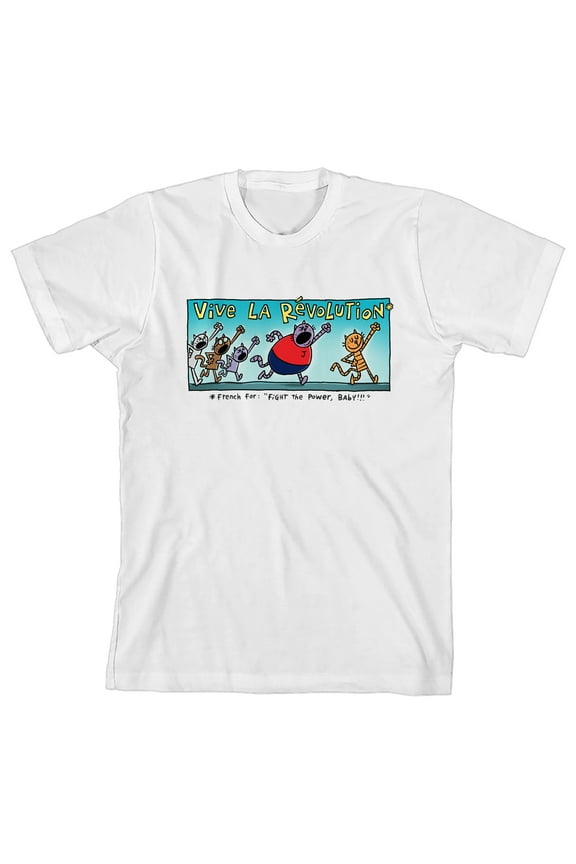Dog Man "Vive La Revolution" Cats on Strike Youth White Short Sleeve Tee-XS