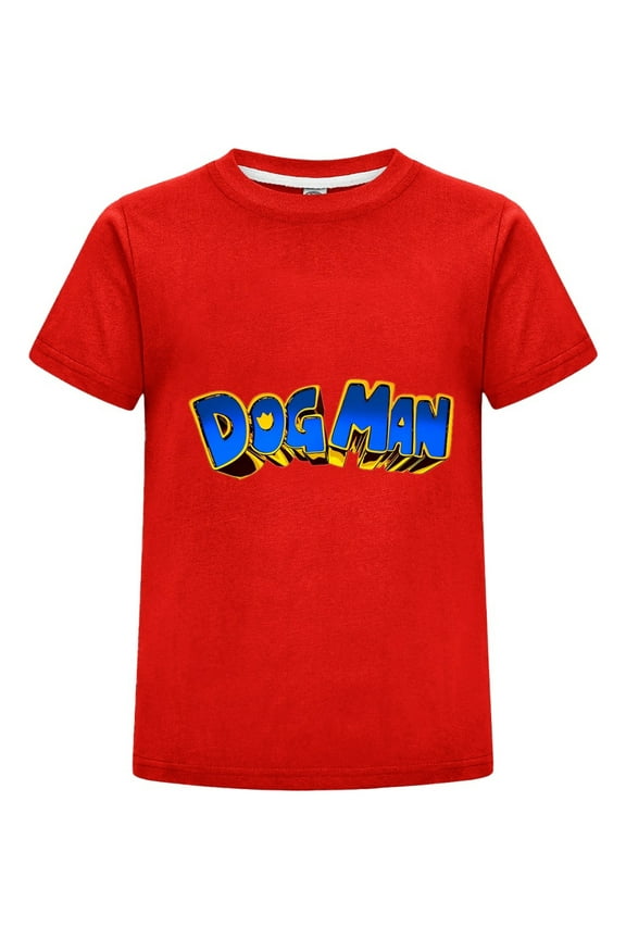 Dog Man Yellow Blue Stylized Text Kids Boys Girls Tee – Eye-Catching Logo T-Shirt Comic Top
