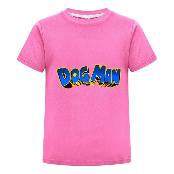 Dog Man Yellow Blue Stylized Text Kids Boys Girls Tee – Eye-Catching Logo T-Shirt Comic Top