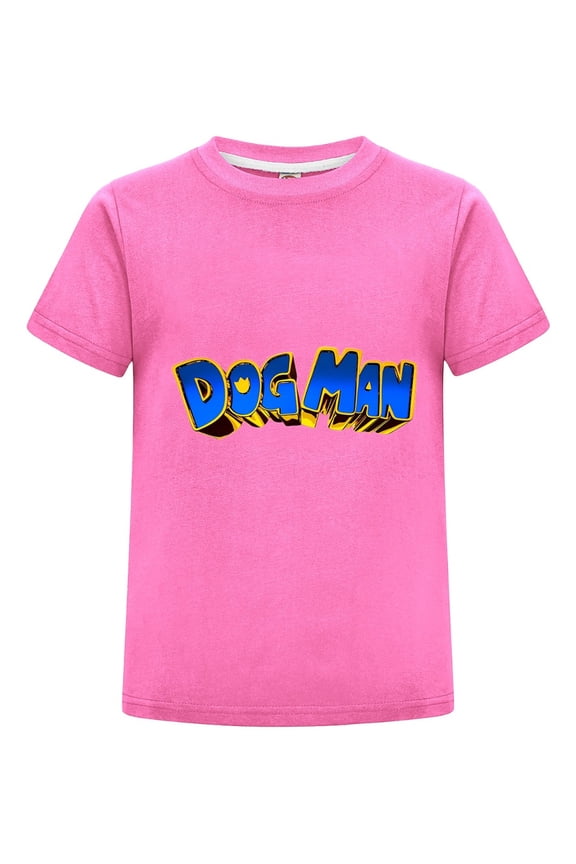 Dog Man Yellow Blue Stylized Text Kids Boys Girls Tee – Eye-Catching Logo T-Shirt Comic Top