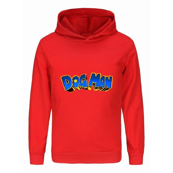 Dog Man Yellow & Blue Text Logo Hoodie – Eye-Catching Comic Style Top for Kids