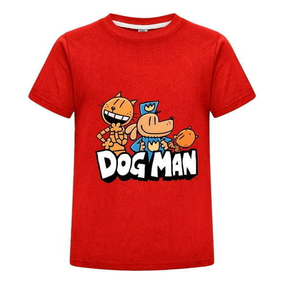 Dog Man and Cat Characters Kids Boys Girls T-Shirt – Fun Group Comic Tee Top with Soft Fabric