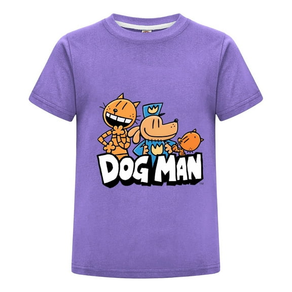 Dog Man and Cat Characters Kids Boys Girls T-Shirt – Fun Group Comic Tee Top with Soft Fabric