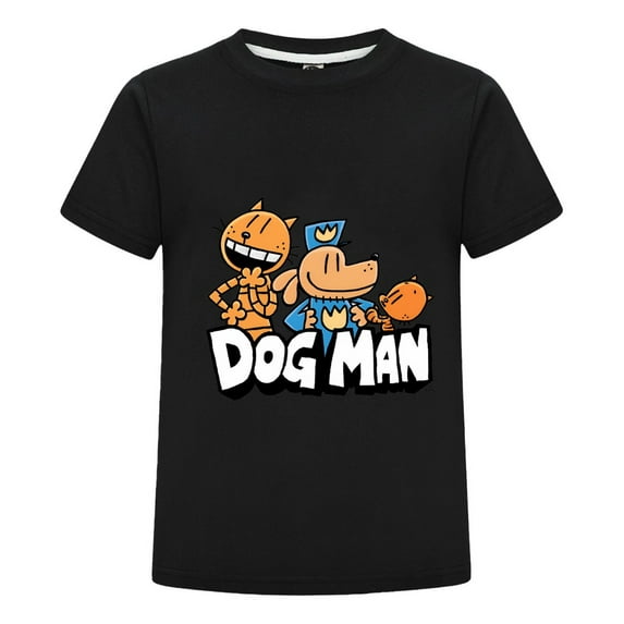 Dog Man and Cat Characters Kids Boys Girls T-Shirt – Fun Group Comic Tee Top with Soft Fabric