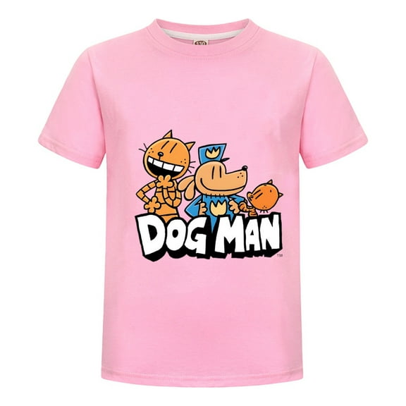 Dog Man and Cat Characters Kids Boys Girls T-Shirt – Fun Group Comic Tee Top with Soft Fabric
