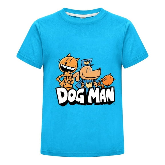 Dog Man and Cat Characters Kids Boys Girls T-Shirt – Fun Group Comic Tee Top with Soft Fabric